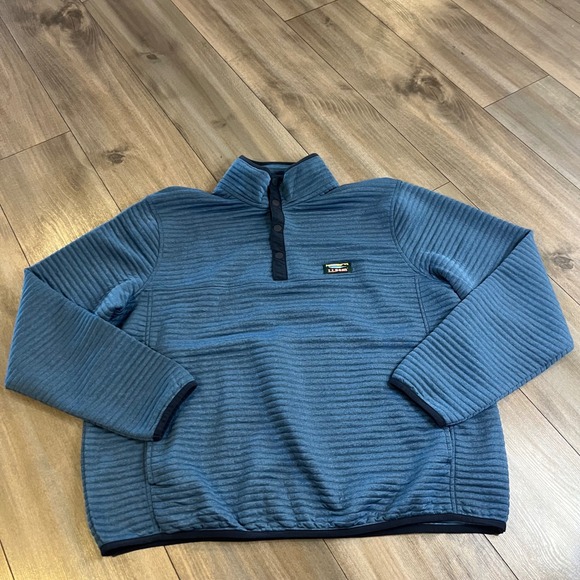 LL Bean Pullover Sweater Blue Quilted Snap Mock Neck Long Sleeve Men XL - Picture 1 of 5